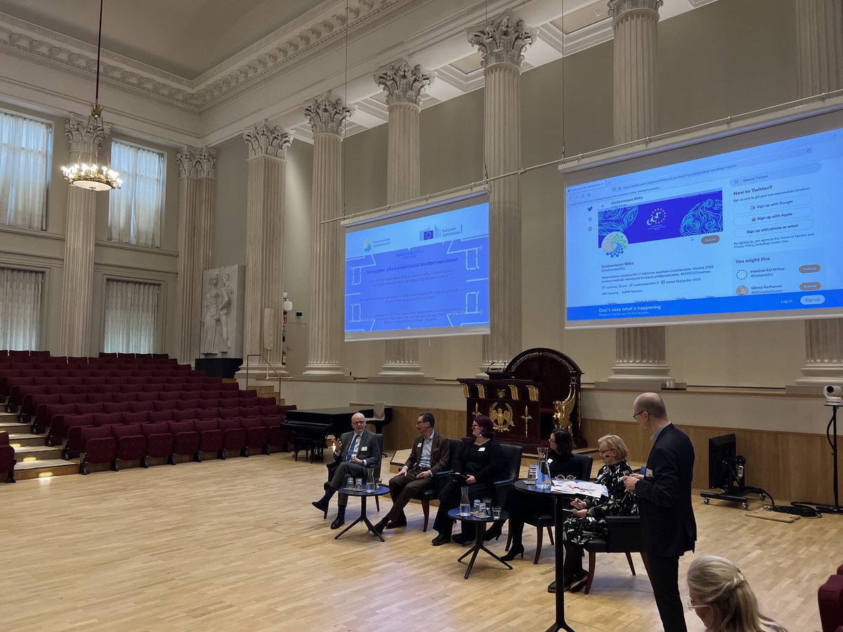 OhelaMikko's tweet photo. Combining EU policies and local action. Excellent points by the panelists on how to achieve and implement the challenging goals on #carbonneutrality , #RDI and #employment at Uusimaa Region. A lot to learn for other regions, too. 
#sciencemeetsregions https://t.co/Lt42IaaART