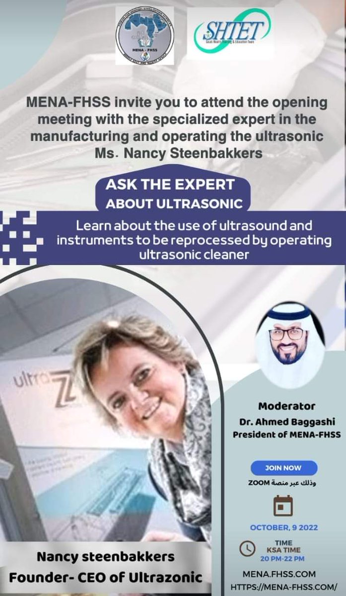 is inviting you to a scheduled Zoom meeting.
Topic: Ask the experts about the Ultrasonic 
Time: Oct 9, 2022 19:00 Riyadh
Join Zoom Meeting
us02web.zoom.us/j/81748922015?…
Meeting ID: 817 4892 2015
Passcode: 652407
كل ما تحتاج معرفته عن الالتراسونيك من المصنع