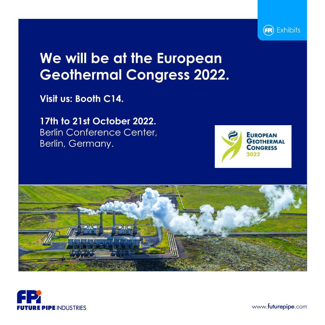 futurepipe's tweet photo. We will be at the European Geothermal Congress 2022
Visit us: Booth C14
17th to 21st October 2022
Berlin Conference Center,
Berlin, Germany.
#europeangeothermal2022 #geothermalcongress22 #geothermal #geothermalpipes #germany #futurepipeevents #fpievents #futurepipe #fpi https://t.co/U6KzBz83zs