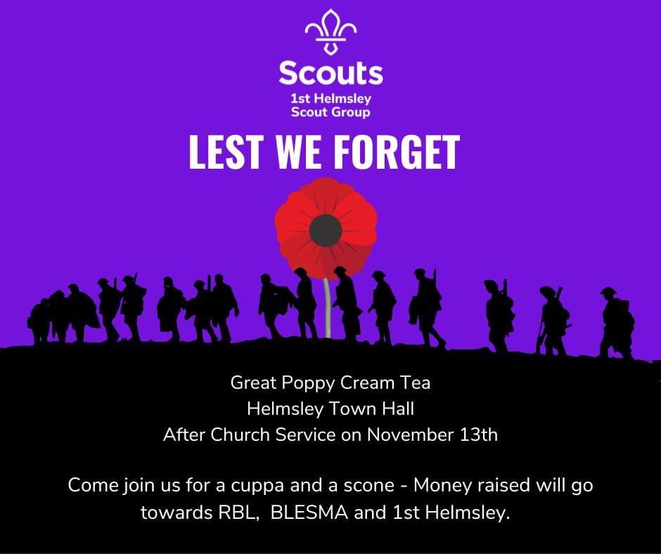 1st Helmsley Scout Group (@1sthelmsley) on Twitter photo We are hosting our popular Great Poppy Cream Tea again <a href="/VisitHelmsley/">VisitHelmsley</a> Town Hall. We are helping raise much needed funds for Royal British Legion and Blesma.
<a href="/gazetteherald/">Gazette & Herald, Ryedale</a> <a href="/Blesma/">Blesma</a> <a href="/PoppyLegion/">Royal British Legion</a> We are hosting our popular Great Poppy Cream Tea again <a href="/VisitHelmsley/">VisitHelmsley</a> Town Hall. We are helping raise much needed funds for Royal British Legion and Blesma.
<a href="/gazetteherald/">Gazette & Herald, Ryedale</a> <a href="/Blesma/">Blesma</a> <a href="/PoppyLegion/">Royal British Legion</a>