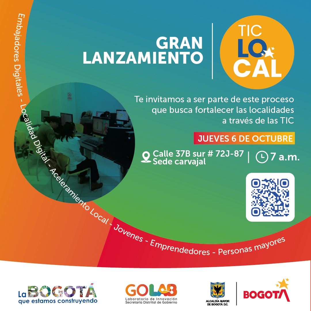 📢 ¡Hoy, @GobiernoBTA con el apoyo de la Alta @ConsejeriaTIC lanzamos #TICLocal! Estrategia que fortalecerá las habilidades digitales de jóvenes, adultos mayores y emprendedores de las 2️⃣0️⃣ localidades. ¡Te esperamos!