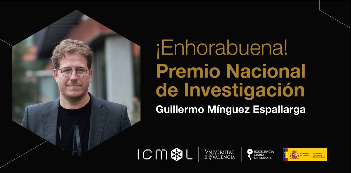 ICMol_UV's tweet photo. ¡Enhorabuena ! 
👏 Guillermo Mínguez, Premio Nacional de Investigación 2022 para Jóvenes en Ciencia y Tecnología Química.

🧪"Por la originalidad, potencial e impacto de sus aportaciones a la síntesis de compuestos".
@CEL_group  @UV_EG https://t.co/tjLcRBncvz