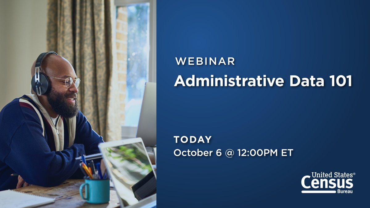 📌 #WebinarAlert: Do you want to learn more about administrative data? Hear examples and explanations about how administrative data are created and obtained.  

Join today’s #webinar: census.gov/data/academy/w…