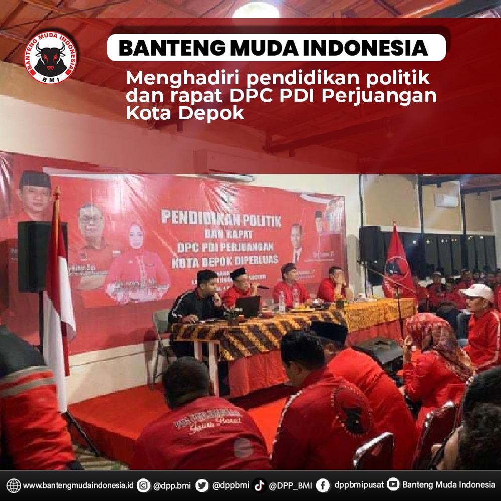 DPPBMI's tweet photo. BMI Menghadiri pendidikan politik dan rapat DPC PDI Perjuangan Kota Depok. BMI sebagai sayap partai akan terus solid berjuang di bawah kepentingan partai

#PDIPerjuangan
#GenerasiGotongRoyong
#MudaBerjuang 
#DPPBMI
#BantengMudaIndonesia
Pondok Labu | Anya | Banjir | TB Simatupang https://t.co/CXzNwA89DA