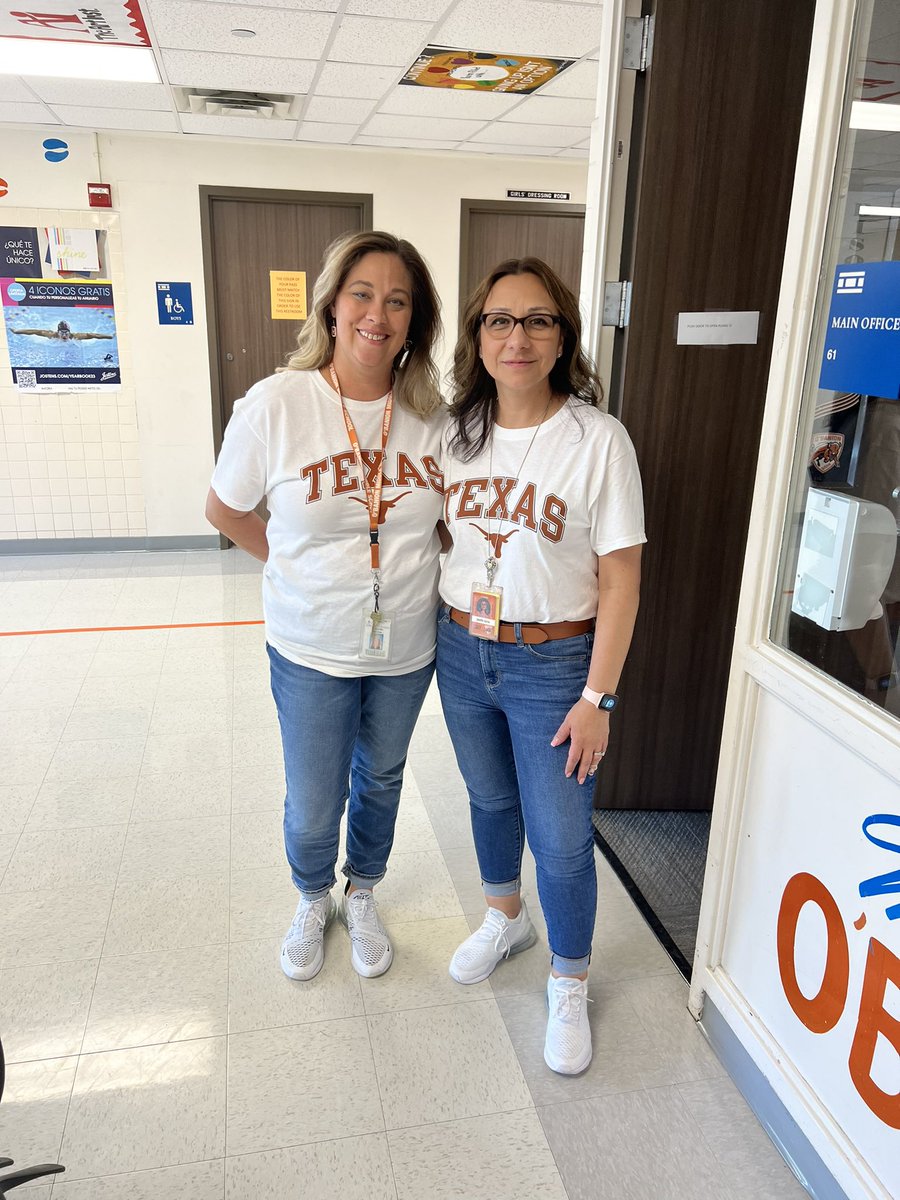 JenGarciaOMS's tweet photo. Homecoming theme week  @OBanion_Bisons! Twinning with the one who keeps me on track everyday 😁..the awesome Ms. Barron! 🧡🤘 https://t.co/N4oOLaQIfI