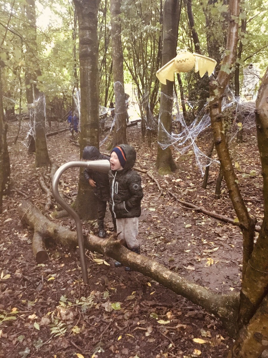 MossParkPrimary's tweet photo. Fun in the forest, @CAFTcharity have some amazing spooky decorations ⚰️🕸🕷🦇👻 #Halloween #spooky #scaredofspiders https://t.co/OxeRet5v8m