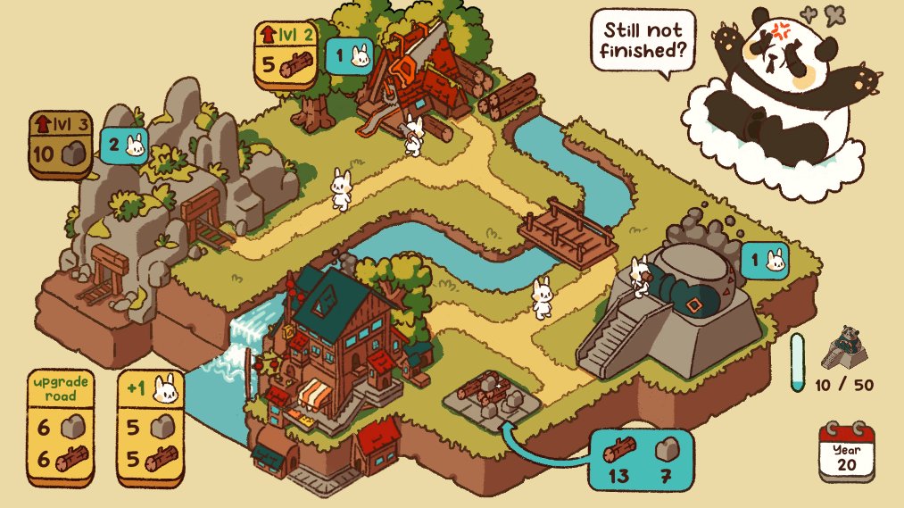 itchio's tweet photo. Poda Wants a Statue: Every 10 years, Poda gets really angry...
Send your bunnies to work, gather resources, upgrade everything and build an impressive statue before Poda shakes the world again! #LD51

https://t.co/do7Ljoegii by @dk_doot https://t.co/lgyaAXqHQe
