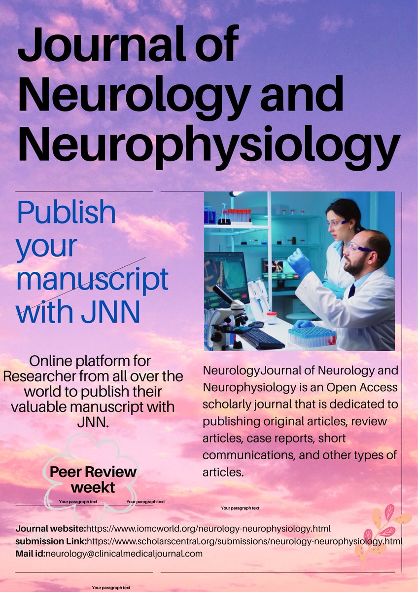 JournalofNeuro2's tweet photo. Dear all,
Kindly have a look at this flyer .we are welcoming all the eminent researcher, research fellows, students, doctors to work with us.
Giving concession on article which we received before 18th Oct, 2022.
#Neurology_neurophysiology #manuscriptsubmission #peer_review_week https://t.co/KbSCyn4Tax
