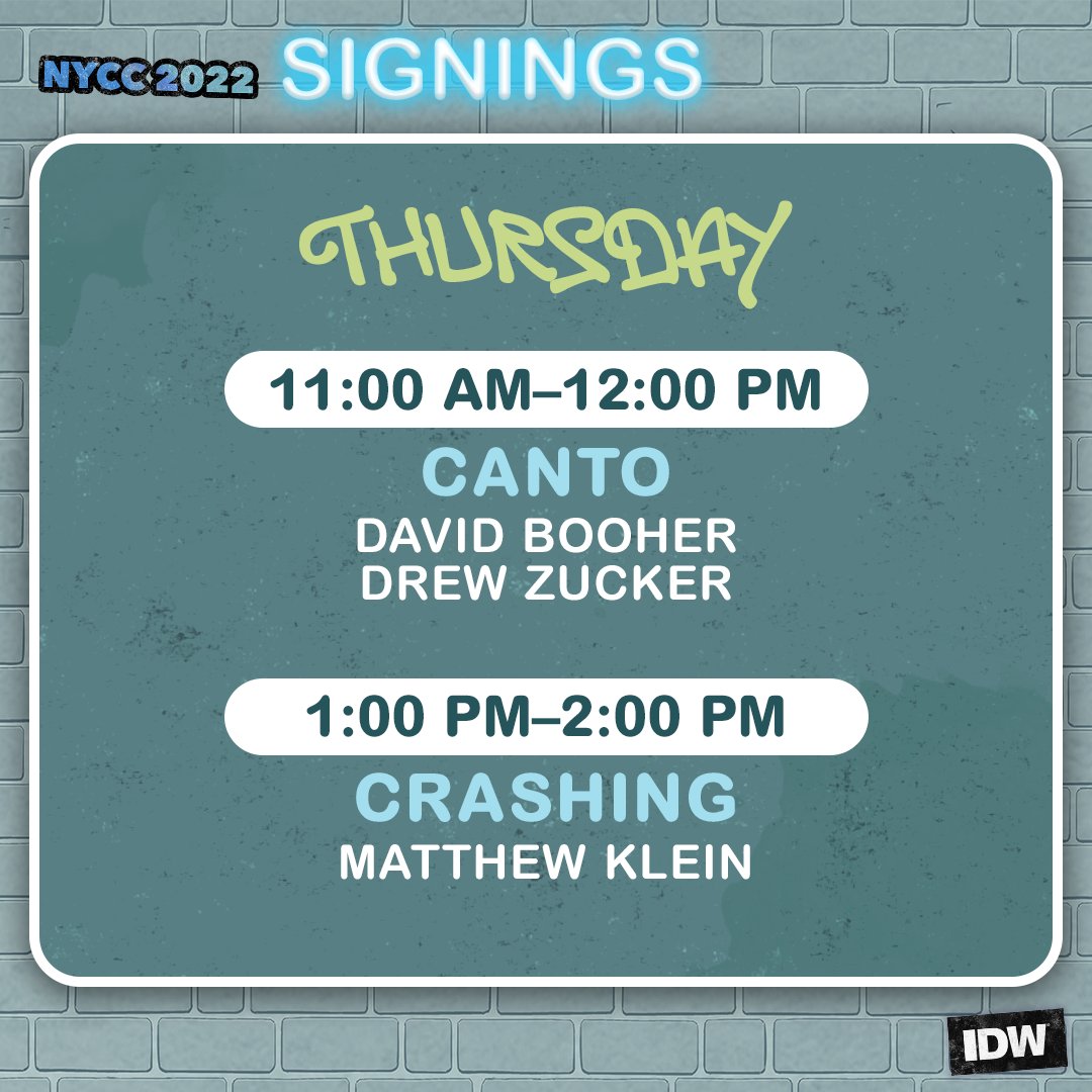 IDW City is BACK at #NYCC. 

Today's signing schedule at booth #2557 👇