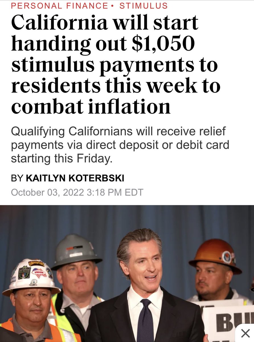 gaborgurbacs's tweet photo. California to start handing out $1,000 to residents in order to fight inflation. Can’t make this up. https://t.co/LVsdf83INO
