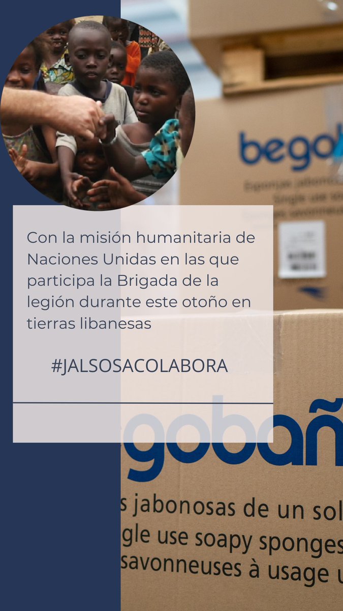 JalsosaOficial's tweet photo. La BRILEG  continuará con la misión internacional en el marco de Naciones Unidas en Líbano, cumpliendo con su compromiso por la seguridad y la paz. Jalsosa se suma a su llamada de solidaridad y colabora con la donación de material higiénico sanitario @lalegion_es #jalsosacolabora https://t.co/nxbwuHi2R0