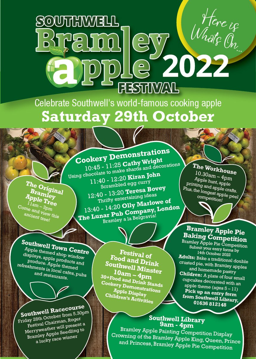 SouthwellTC's tweet photo. The Bramley Festival is just around the corner! Come along on Saturday 29th October and join the celebration.
#southwell #visitsouthwell #lovesouthwell #nottinghamshire #visitnottinghamshire #bramleyapples #bramley #shopsouthwell #shopsouthwellshoplocal https://t.co/9X34OkEVUQ