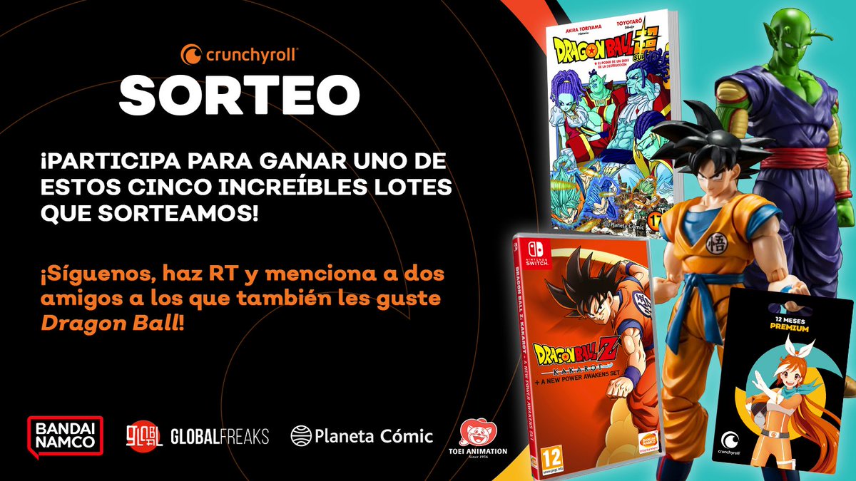 crunchyroll_es's tweet photo. ✨SORTEO de 5 LOTES de productos de DRAGON BALL + 1 AÑO DE CRUNCHYROLL✨

Para participar, síguenos, haz RT y menciona a 2 amigos a los que también les guste Dragon Ball.

Sorteo patrocinado por @global_freaks, @PlanetadComic y @BandaiNamcoES https://t.co/pqJEmBje9u