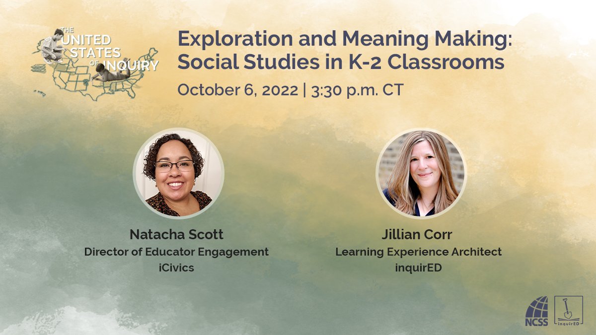 icivics's tweet photo. Join us TODAY at 3:30 p.m. CT for the second webinar in the @Inquiredlearn and @NCSSNetwork The United States of Inquiry series, which features our Director of Educator Engagement @natacha_scott. https://t.co/yU82EnpNvH https://t.co/ziStbfGFUC