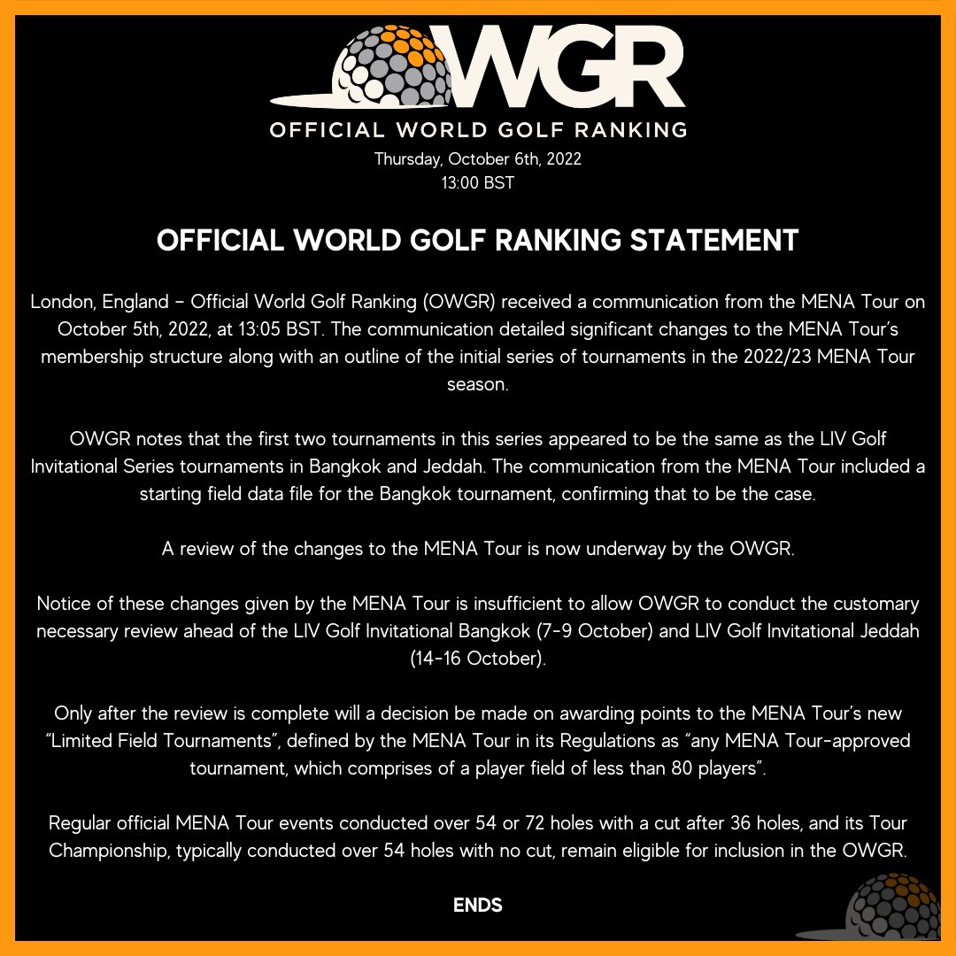 OWGR on Twitter "Official World Golf Ranking Statement Follow the link