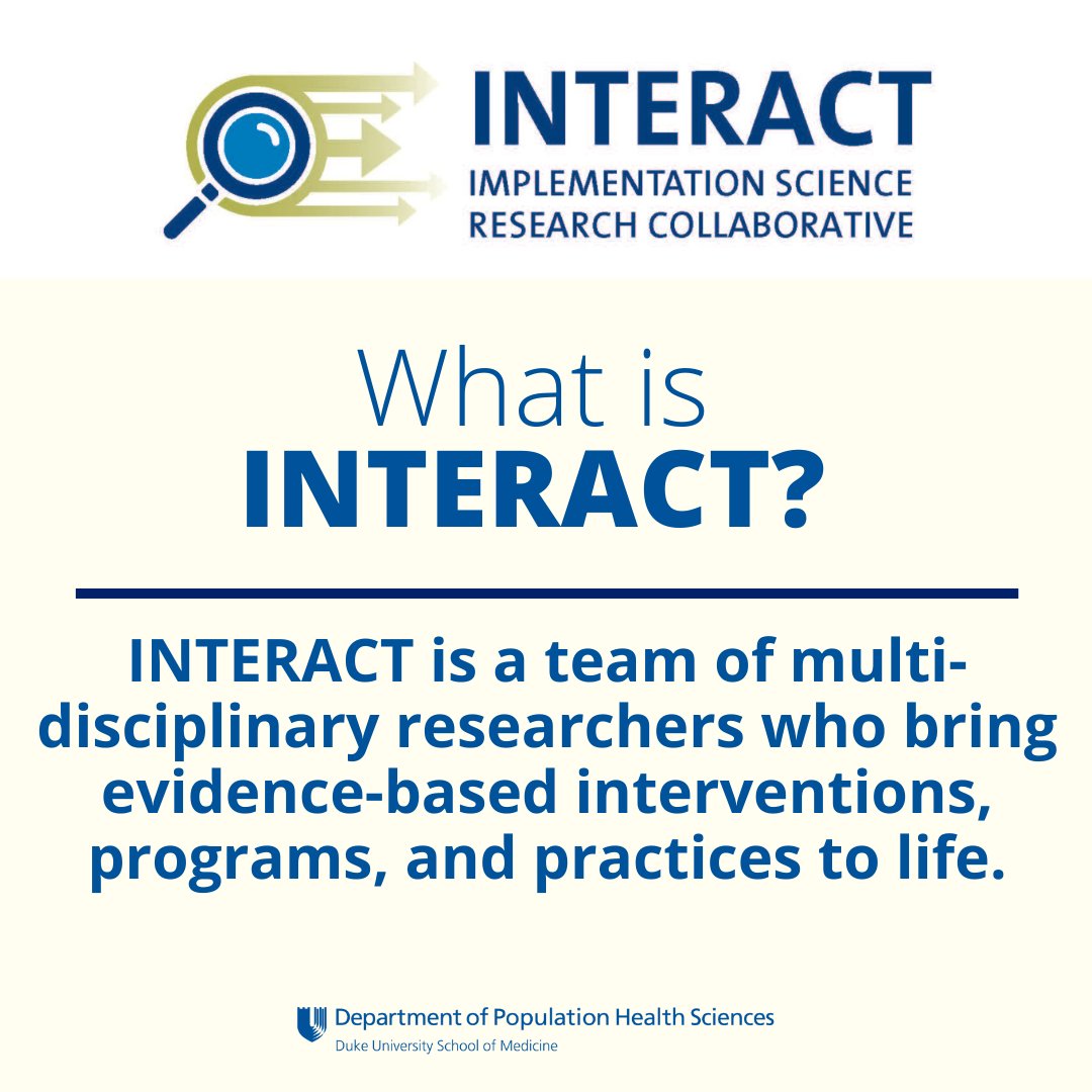 Duke Department of Population Health Sciences (@duke_pophealth) on Twitter photo To inform others on the important work of #impsci, the <a href="/INTERACT_Duke/">Implementation Science Research Collaborative</a> Team has led consultations and workshops, and collaborated on 36 grant proposals, 16 that were funded. Read more about their work in <a href="/RTI_Intl/">RTI International</a>ās Implementation Science News bit.ly/3SeJR8T To inform others on the important work of #impsci, the <a href="/INTERACT_Duke/">Implementation Science Research Collaborative</a> Team has led consultations and workshops, and collaborated on 36 grant proposals, 16 that were funded. Read more about their work in <a href="/RTI_Intl/">RTI International</a>ās Implementation Science News bit.ly/3SeJR8T