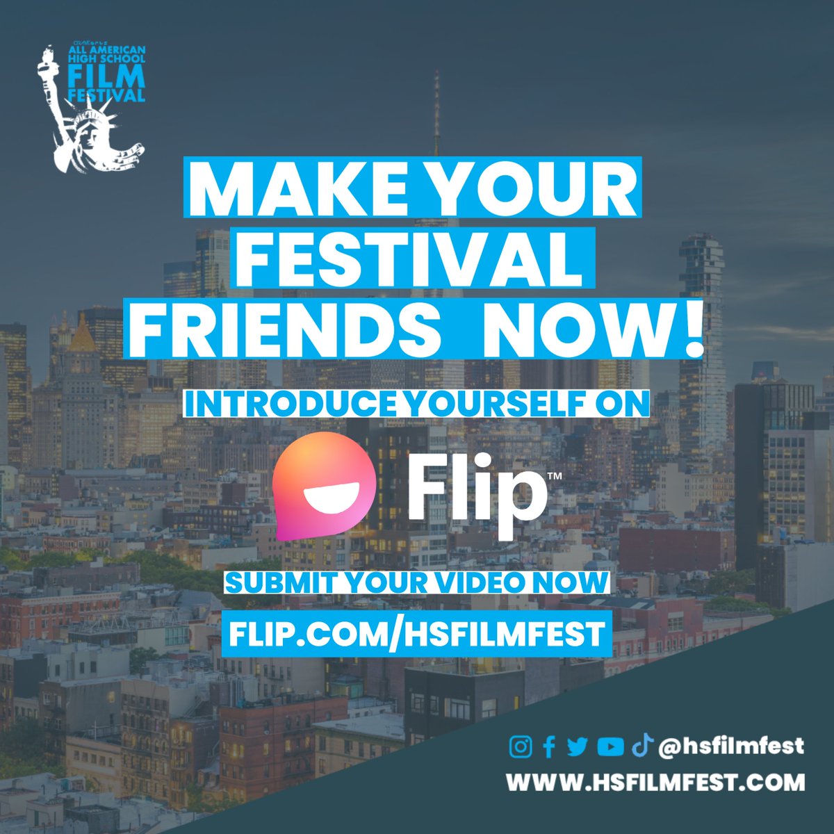 If you plan on attending the 2022 AAHSFF you can start your experience RIGHT NOW! Just sign up for Microsoft Flip and share a video introducing yourself to other attendees from all over the world. Submit your video now: flip.com/hsfilmfest #AAHSFF2022 #NeverStopCreating