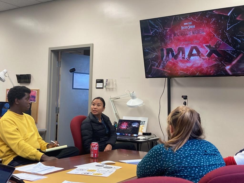 Last week, Emily Kwong, Art Director at <a href="/IMAX/">IMAX</a>, joined MFA Theatre Management students to talk about marketing strategy and digital design. Thank you Emily for a great presentation and conversation!