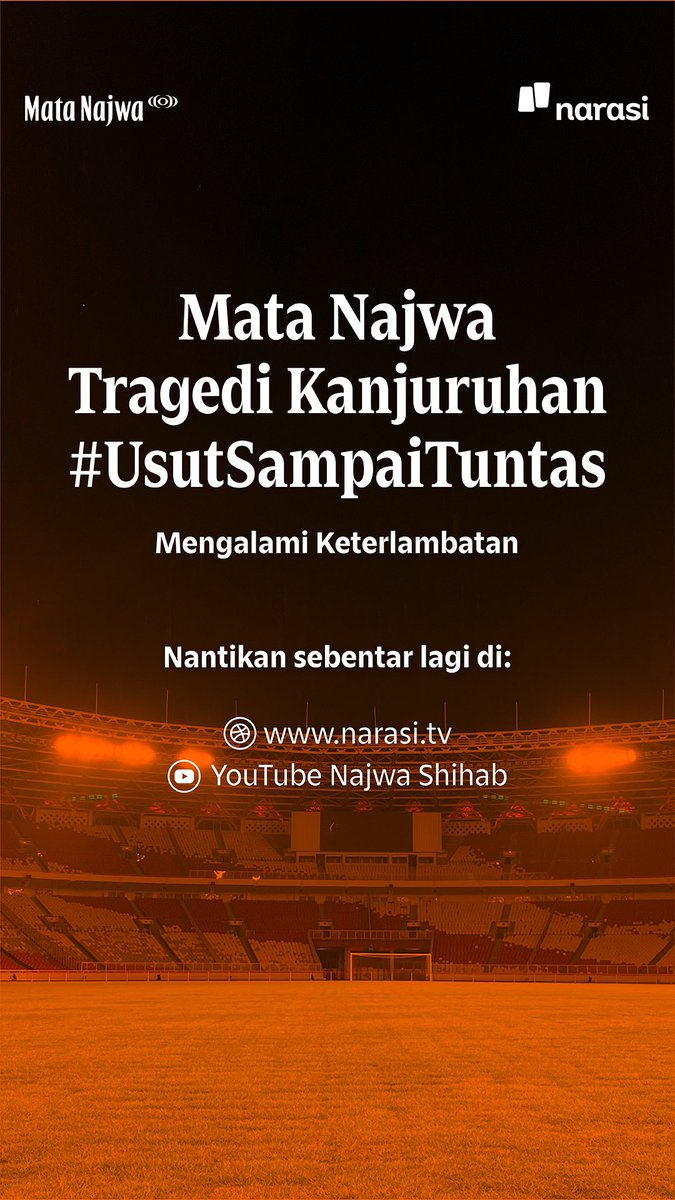 MataNajwa's tweet photo. Mata Najwa malam ini mengalami keterlambatan. Nantikan sebentar lagi, ya. https://t.co/4AGYcBl6aM