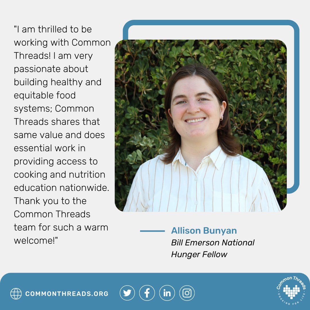 CommonThreadsUS's tweet photo. Common Threads is excited to announce that we were selected to be an official host for the Bill Emerson National Hunger Fellowship. Allison Bunyan will complete her community placement with us in Miami, FL https://t.co/J2rPVaTFUt  #CookingForLife #HungerFellow https://t.co/N83s4T8FyN