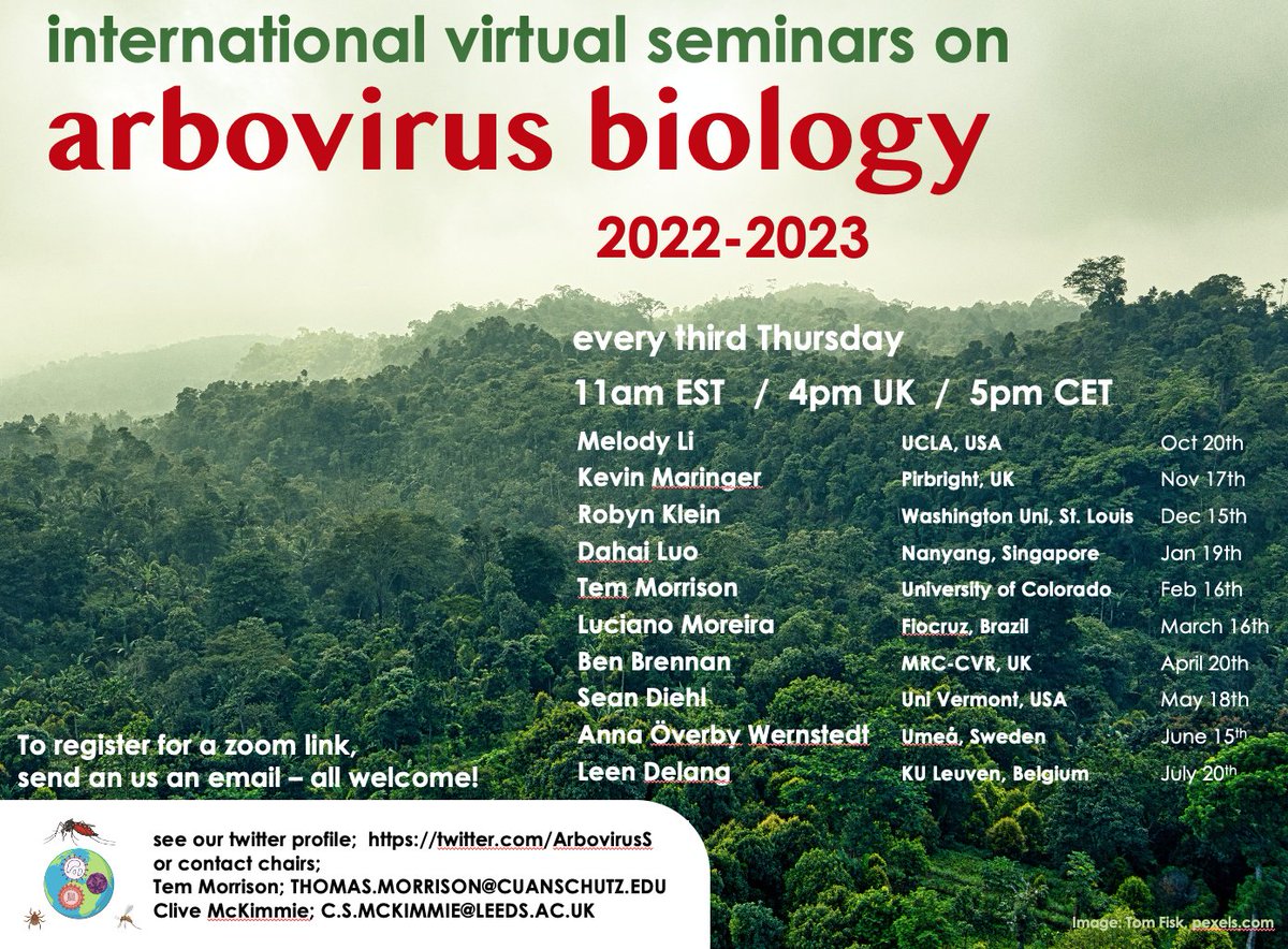 Excited to announce the 2022-2023 International Virtual Seminar series on Arbovirus Biology! Speakers from a diversity of backgrounds presenting the best in arbovirus science. As a community-driven initiative please help us with a RT! #virology #pathogenesis #immunity #vectors