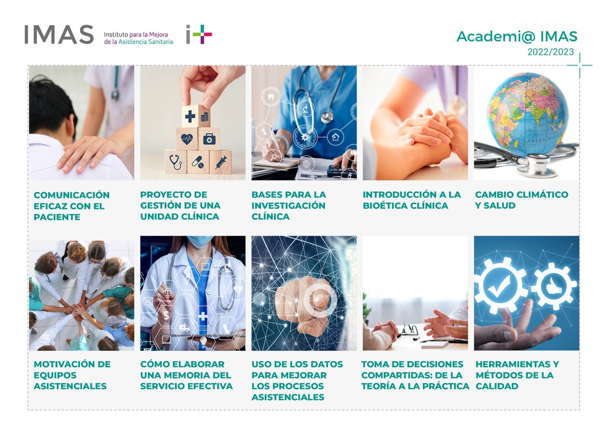 FundacionImas's tweet photo. ¿Quieres ampliar tus competencias? En la #AcademiaIMAS te proponemos 10 cursos útiles para mejorar la práctica clínica
🗓️Inicio nov.'22 -mar.'23
💻e-learning con vídeoconferencias en directo
👥Grupos reducidos
🕐7 semanas máx
Información e inscripciones: https://t.co/Nvtixw5uBk https://t.co/I0NauVvnko