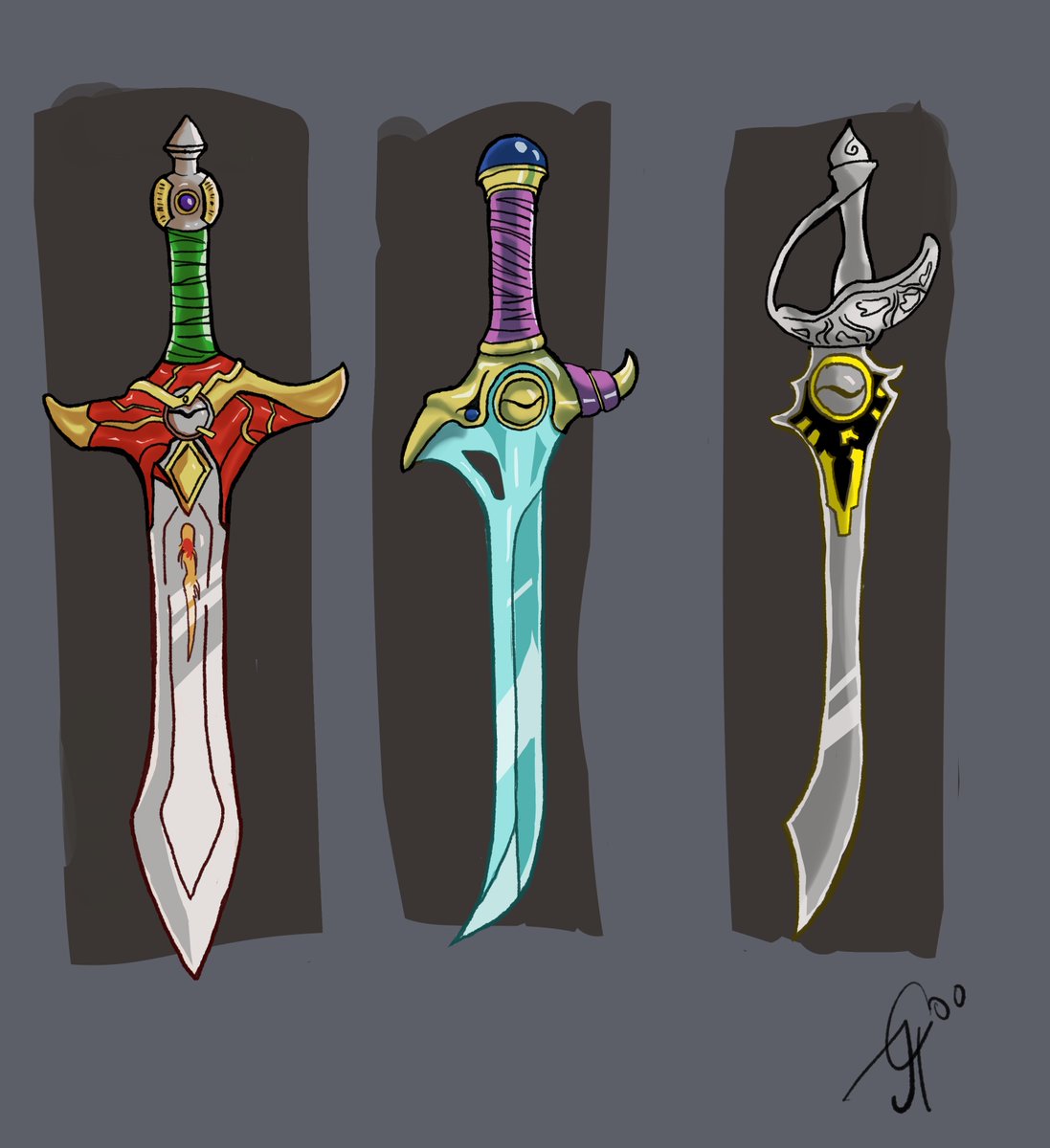 lacusso's tweet photo. For #Swordtember. Dymlos, Atwight, Chaltier, Clemente, Igtenos, Berselius from Tales of Destiny.  When I first heard about swordtember, the idea of #Swordians simply just made sense for me. #swordtember2022 #talesofdestiny #procreate #sword #illustration #digitalart https://t.co/6S1jYr7dAt