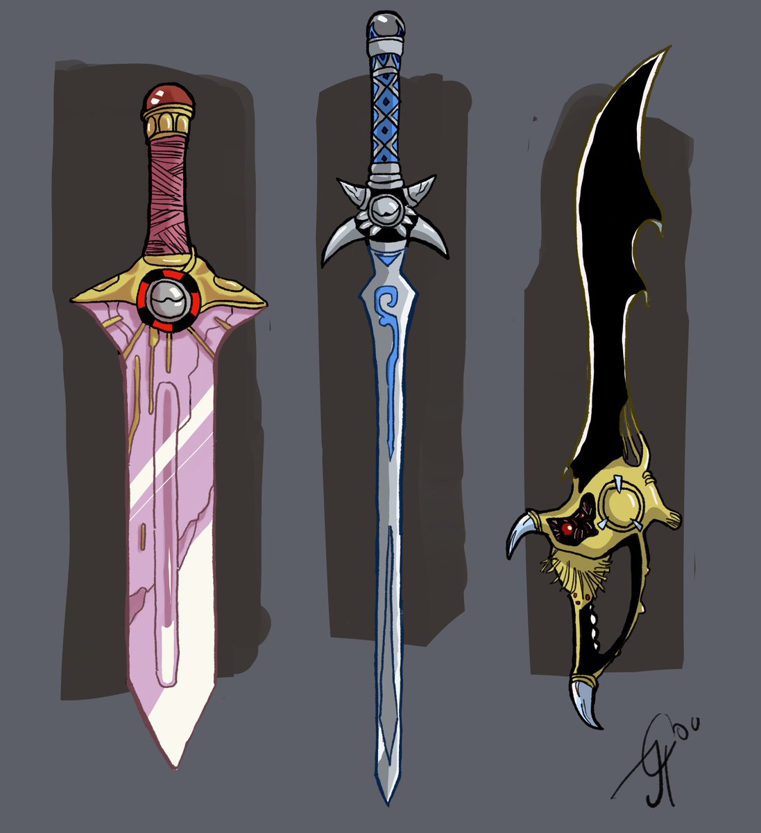 lacusso's tweet photo. For #Swordtember. Dymlos, Atwight, Chaltier, Clemente, Igtenos, Berselius from Tales of Destiny.  When I first heard about swordtember, the idea of #Swordians simply just made sense for me. #swordtember2022 #talesofdestiny #procreate #sword #illustration #digitalart https://t.co/6S1jYr7dAt