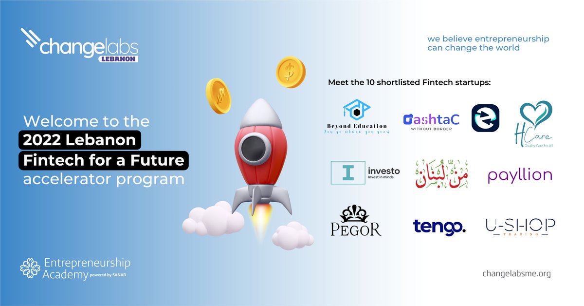 SANAD_MSME (@sanad_msme) on Twitter photo Together with <a href="/changelabsme/">Changelabs</a>, we selected the 10 most promising #fintechstartups participating in their #FintechAccelerator program in #Lebanon.
Learn more about changelabs: changelabsme.org Together with <a href="/changelabsme/">Changelabs</a>, we selected the 10 most promising #fintechstartups participating in their #FintechAccelerator program in #Lebanon.
Learn more about changelabs: changelabsme.org