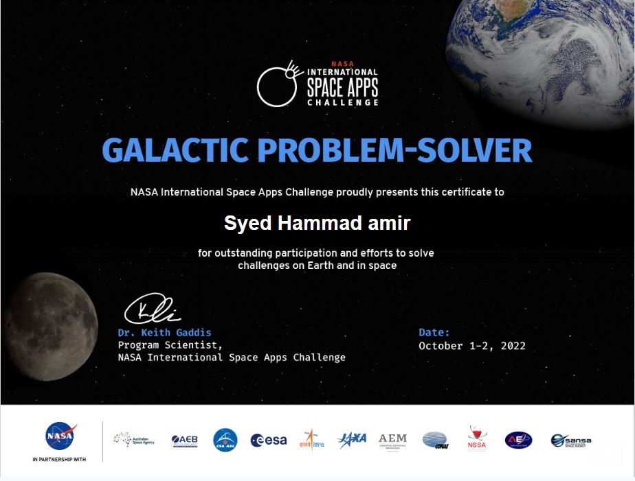 hammadsyedpk's tweet photo. @SpaceApps #NASA
On 1-2 October, I joined with 2000 other Pakistani fellows to participate in Space Apps Challenge  Karachi organized

𝗖𝗘𝗥𝗧𝗜𝗙𝗜𝗖𝗔𝗧𝗘: https://t.co/mTdLDf2i4M
𝗖𝗛𝗔𝗟𝗟𝗘𝗡𝗚𝗘: Can AI Preserve our Science Legacy?
𝗢𝗨𝗥 𝗜𝗗𝗘𝗔: Digital Billboard Matics https://t.co/MNYcxNygz9