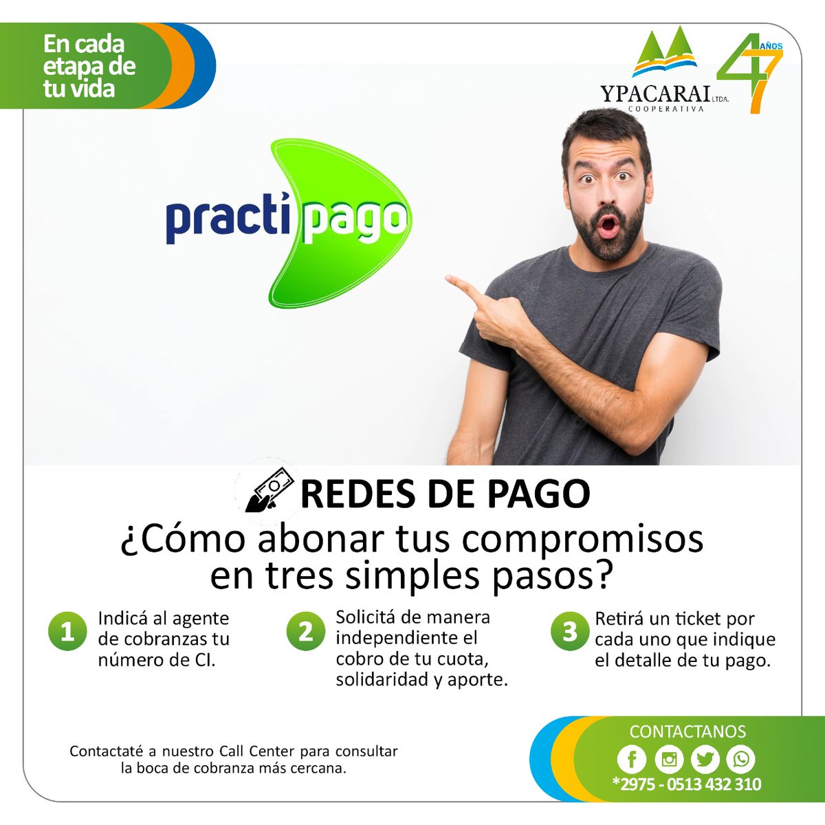 coopypacarai's tweet photo. ¡Estamos cada vez más cerca! 
Ahora puedes abonar tus cuotas de préstamo, tarjeta de crédito, solidaridad y aporte en cualquier boca de cobranza de #practipago en 3 simples pasos https://t.co/u5VCVZMa6G