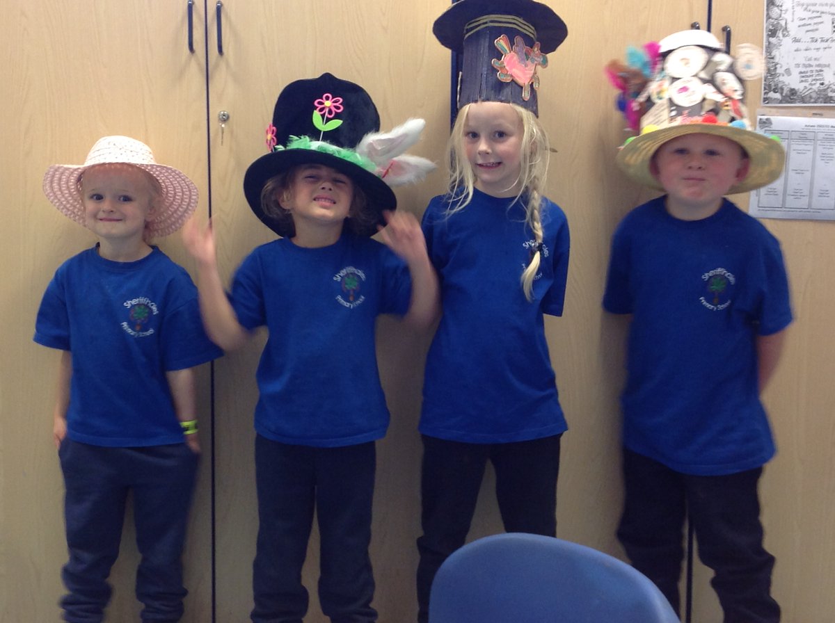 Mad Hatters Tea Party in Willow Class. Some fantastic hats being worn in class today!