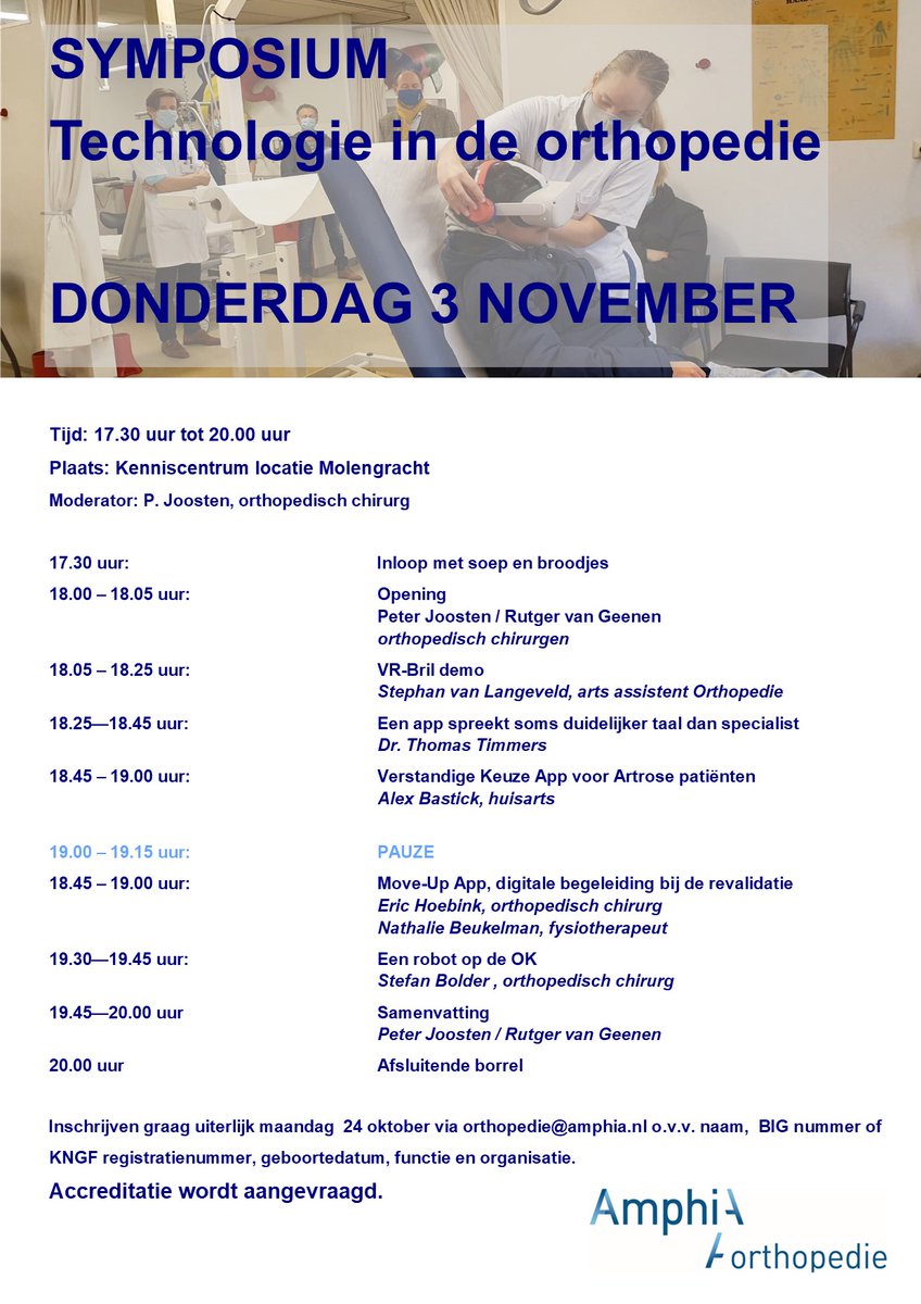 Geef je op voor dit futuristische symposium  op 3 november ! Voor huisartsen en fysiotherapeuten is accreditatie aangevraagd.