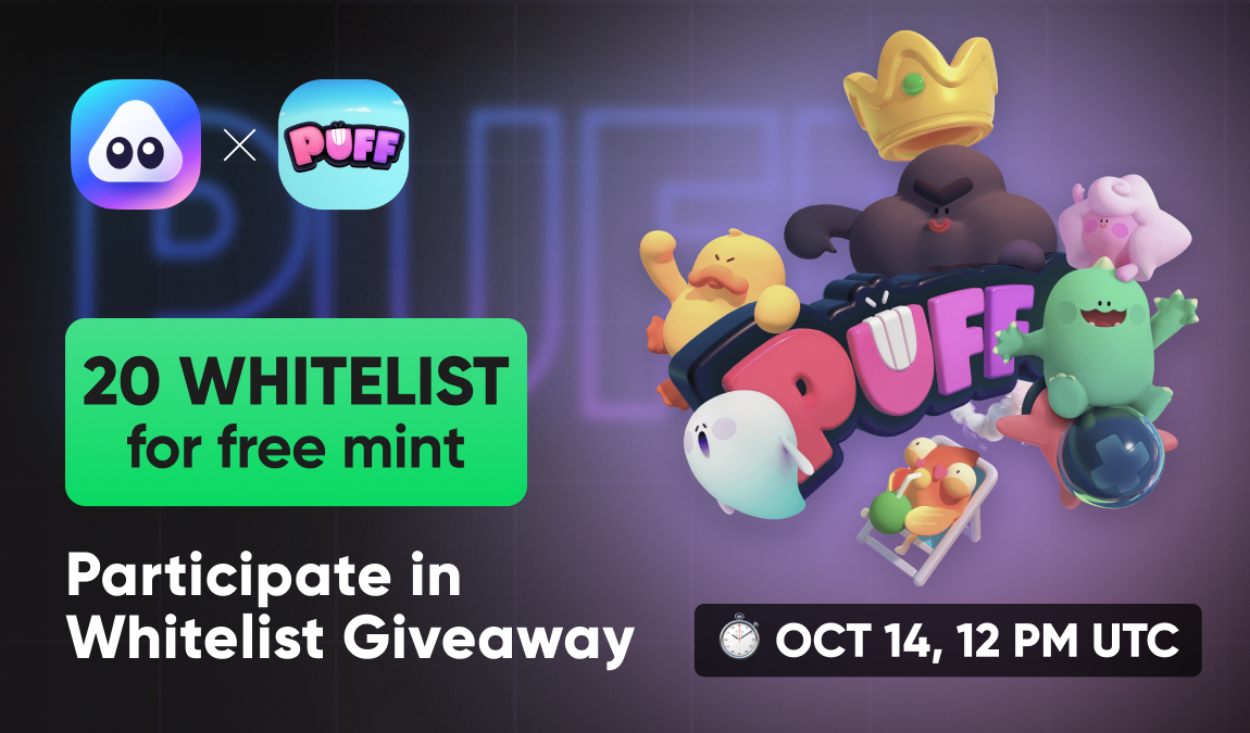 🌟Puffverse Giveaway🌟

We have join hands with <a href="/Puffverse/">Puffverse</a> for their upcoming Free Mint happening on ⏰14th Oct 12:00 UTC!

To celebrate their launch we will host a WL Giveaway 🎉

Prize: WL Spot x 20

To Participate:
1. Follow <a href="/airnfts/">AirNFTs | Multichain NFT Marketplace</a> &amp; <a href="/Puffverse/">Puffverse</a>
2. Like &amp; RT
3. Tag 3 friends