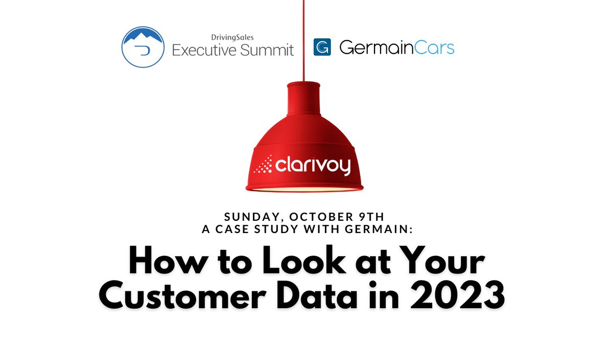 A Case Study in First-Party Data with <a href="/germainCARS/">GermainMotorCompany</a> &amp; Clarivoy <a href="/drivingsales/">DrivingSales</a> #DSES - Oct. 9 @ 3:20pm bit.ly/ClarivoyDSES22