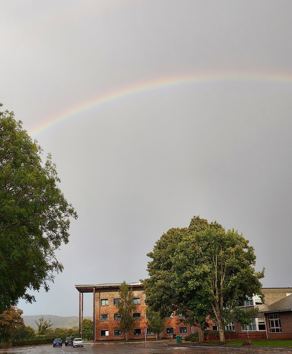 Backwell_School's tweet photo. Happy National Poetry Day!
Here is a Haiku inspired by a rainbow over the school buildings yesterday:
Big, dark stormy clouds
A ray of colour and light
Reminds me there's hope
#NationalPoetryDay https://t.co/pFEYdC4JeV