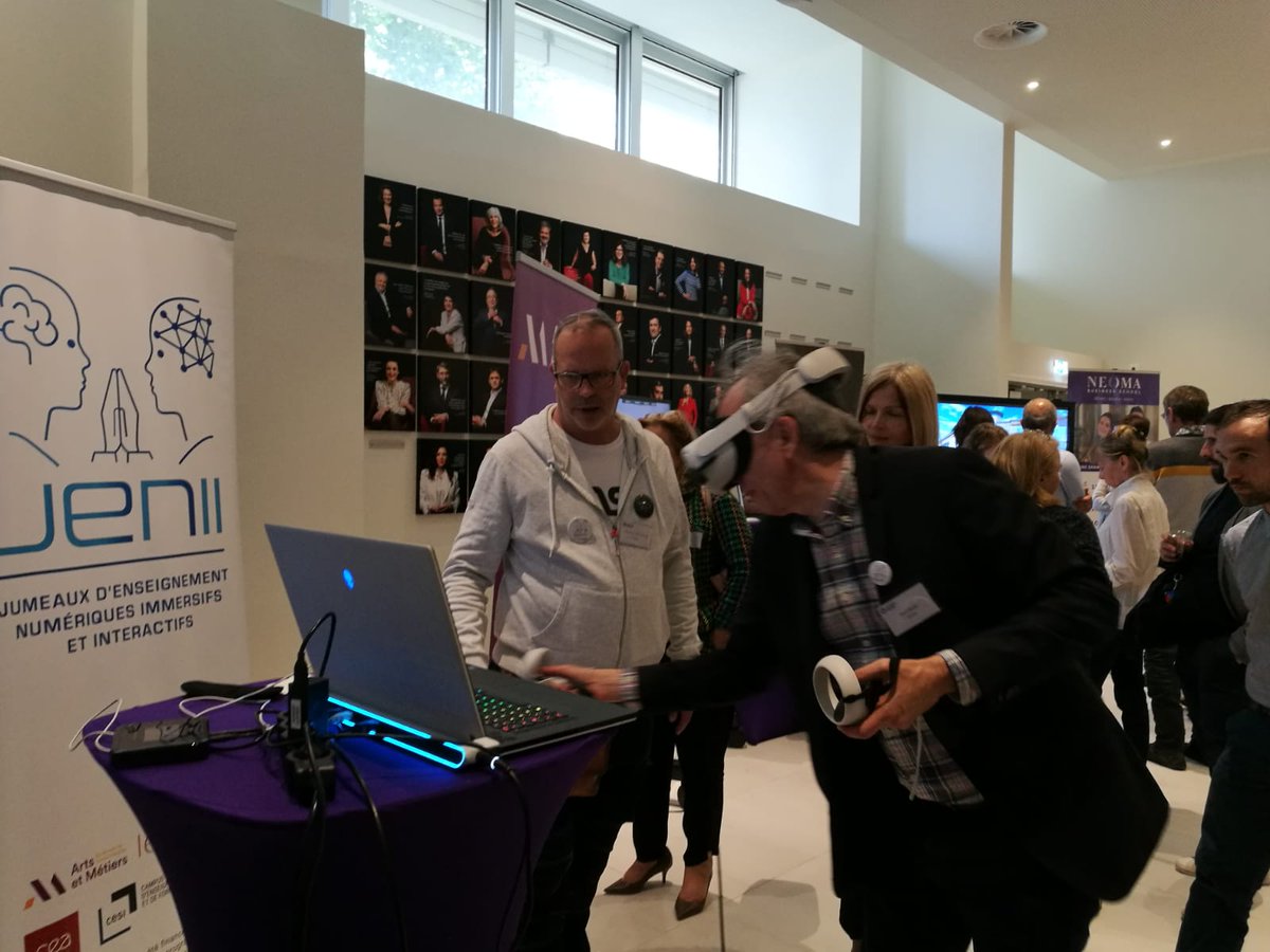 ConferenceDesGE's tweet photo. Place à l'expérimentation ! Campus virtuel @NEOMAbs, Projet @JENII_ensam, Vidéos 360° et démonstration du #métavers de @i2l_France, apprentissage avec @EdtechFrance, VR &amp; AR par Antilogy et digitalisation des formations avec @KwarkEducation. Merci à tous !  #ColloqueMétaversCGE https://t.co/icYzSiM4Ra