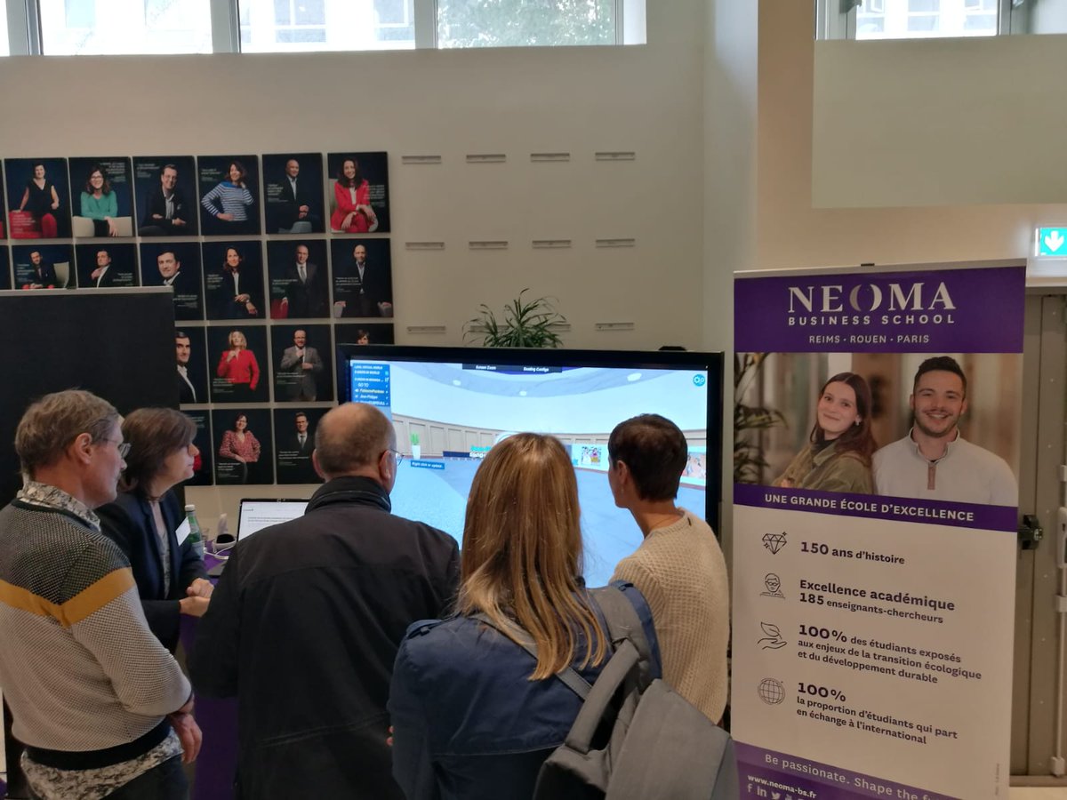 ConferenceDesGE's tweet photo. Place à l'expérimentation ! Campus virtuel @NEOMAbs, Projet @JENII_ensam, Vidéos 360° et démonstration du #métavers de @i2l_France, apprentissage avec @EdtechFrance, VR &amp; AR par Antilogy et digitalisation des formations avec @KwarkEducation. Merci à tous !  #ColloqueMétaversCGE https://t.co/icYzSiM4Ra