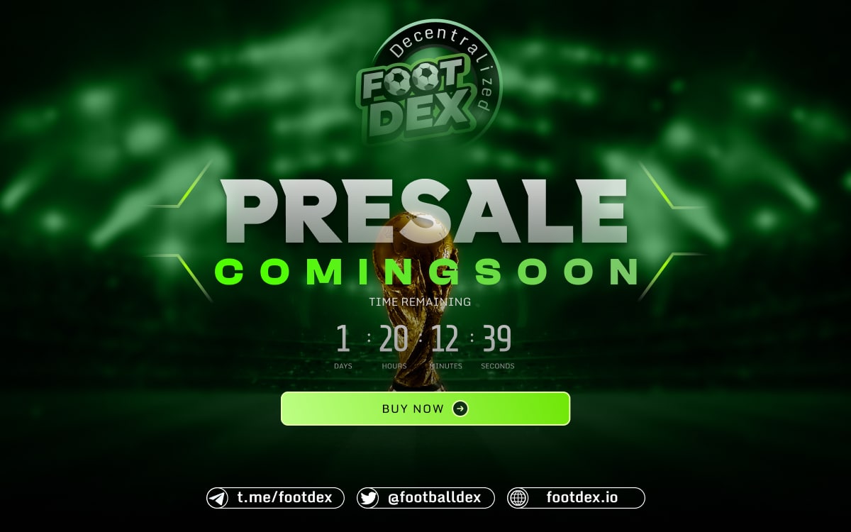 Royalpro01's tweet photo. 🚀FOOTBALL DECENTRALIZED PRESALE COMINGSOON🚀
#FOOTDEX is a project combining NFT GAMING + WEB3-BETTING D-APP
🟢 BUY $FBD : https://t.co/QekMsVBsfh
✅ D-app, Game-play is ready
✅ CMC CG Fast-track
✅ Professional Team
✅ Marketing strategy
#footdex #qatar #worldcup https://t.co/cHmisEPA0m