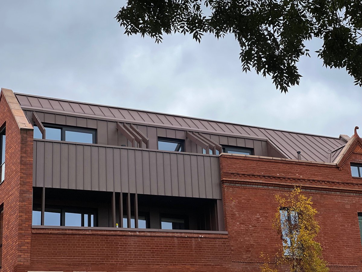 VMZINCUK's tweet photo. Great mixed-use project by @phplusarch, Archway Rd. The #pigmento red standing seam #roofs and #facades installed by @FullMetjack blend beautifully with the brickwork
https://t.co/0IjpMeYnpP https://t.co/uqZRBwx3ag
