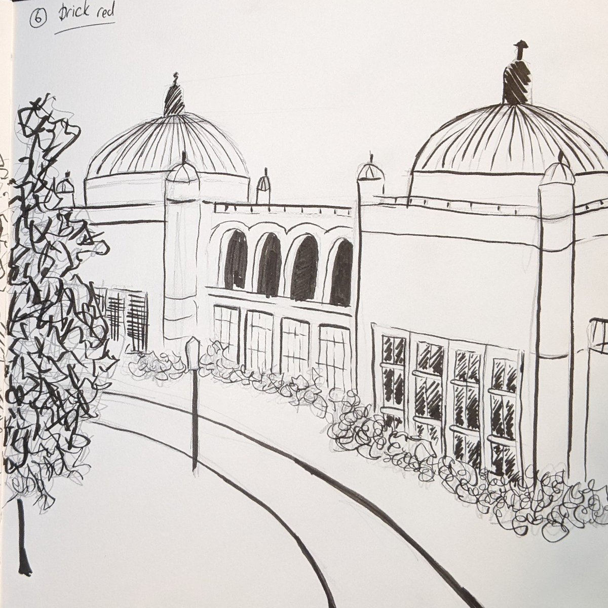 Day 6 of #artober2022 by <a href="/Art_Gis/">Art GIS</a> is 'brick red' - I guess professional experience gave me only one choice; when I think Red Brick, I think of this image of <a href="/unibirmingham/">Uni of Birmingham</a>