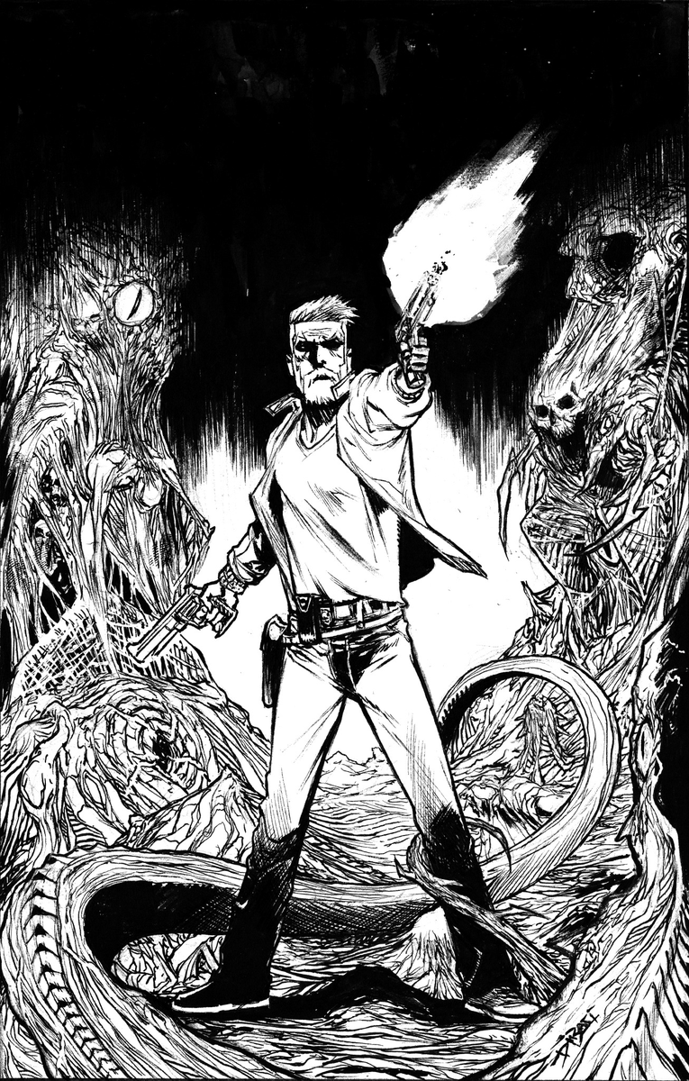 Revolvers issue 1 is out now, i'll be signing copies at #NYCC at booth K-10 starting today at 4pm! Here's some uncolored art.💀 