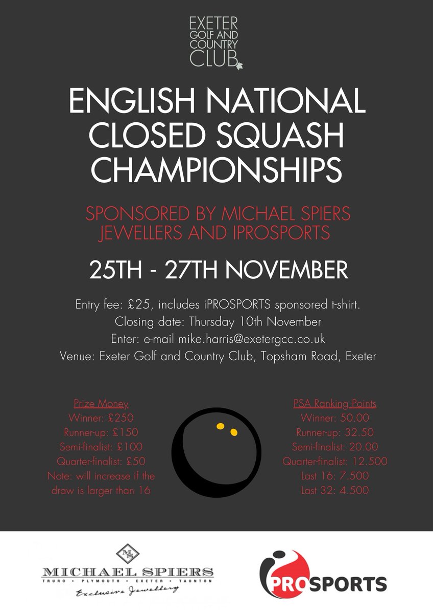 Mike Harris (@karakal89) on Twitter photo Come on <a href="/englandsr/">England Squash</a> Ladies @PSAWorldTour players & top juniors, we only have 4 entries so far for the <a href="/MichaelSpiers/">Michael Spiers</a> <a href="/iPROSPORTS/">iPROSPORTS</a> <a href="/stringdoctor79/">The String Doctor</a> sponsored English Open Championships! Good PSA ranking points for grabs, 2 matches guaranteed! Get in touch to enter😀 Come on <a href="/englandsr/">England Squash</a> Ladies @PSAWorldTour players & top juniors, we only have 4 entries so far for the <a href="/MichaelSpiers/">Michael Spiers</a> <a href="/iPROSPORTS/">iPROSPORTS</a> <a href="/stringdoctor79/">The String Doctor</a> sponsored English Open Championships! Good PSA ranking points for grabs, 2 matches guaranteed! Get in touch to enter😀
