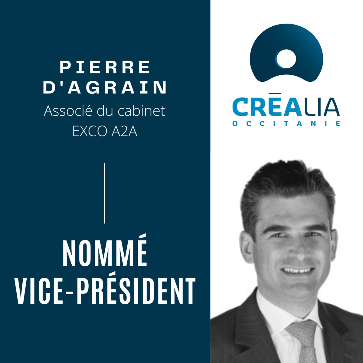 | BREAKING NEWS 📢 |
Pierre D'AGRAIN, est nommé Vice-Président de <a href="/CREALIAocc/">CREALIA Occitanie</a>  Occitanie sur Toulouse.
 Associé du cabinet <a href="/ExcoA2AToulouse/">Exco_A2AToulouse</a> et Vice-Président d’Occitanie Place Financière, succède à Daniel THÉBAULT, figure emblématique de l’écosystème toulousain.