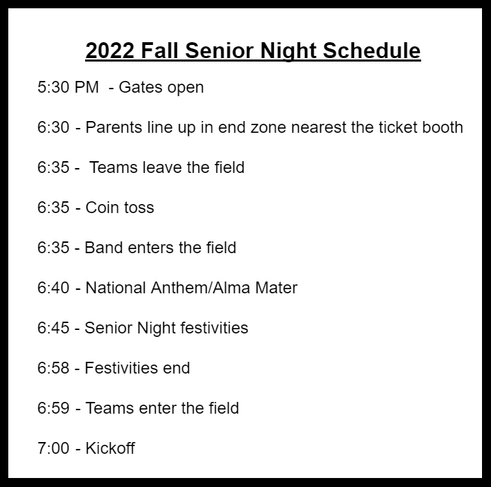 TVTrojans's tweet photo. Friday will be the final home football game of the 2022 season as the Trojans host the Garaway Pirates.  Prior to the game, we will hold Senior Night festivities where we will honor 37 senior fall athletes and band members.  Here is the schedule for the Senior Night festivities. https://t.co/hMbkYGiR1W