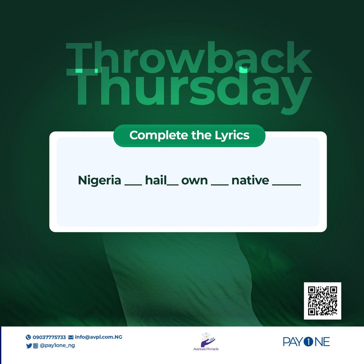 pay1one_ng's tweet photo. How well do you know Nigeria's first national anthem?
#customerserviceweek #csw
#throwbackthursday #tbt #throwbacknaija #pay1one
#instagood #memories
#thursday #follow #like #retweet https://t.co/25oFrvQuzR