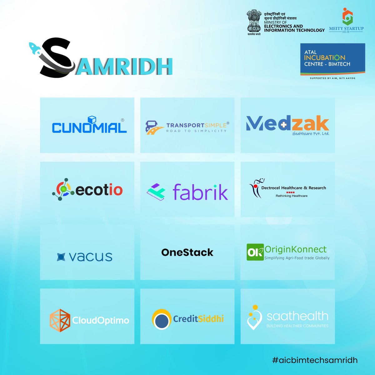 aicbimtech's tweet photo. Through the #Samridh accelerator program, Atal Incubation Centre- BIMTECH extends a warm welcome and positive sentiments to all start-ups joining our expanding ecosystem.

#aicbimtech #samridh #aicbimtechprograms https://t.co/DJ5UTZ0YId