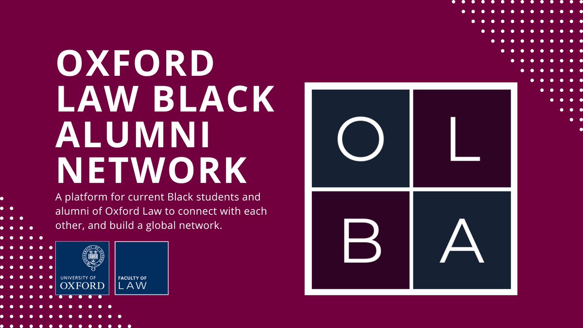 The Oxford Law Black Alumni Network (OLBA) was founded in 2020 as a platform for current Black students and alumni of Oxford Law to connect with each other and build a supportive global, professional network. Check out their webpage! bit.ly/3ylkUk1 #OxfordLaw