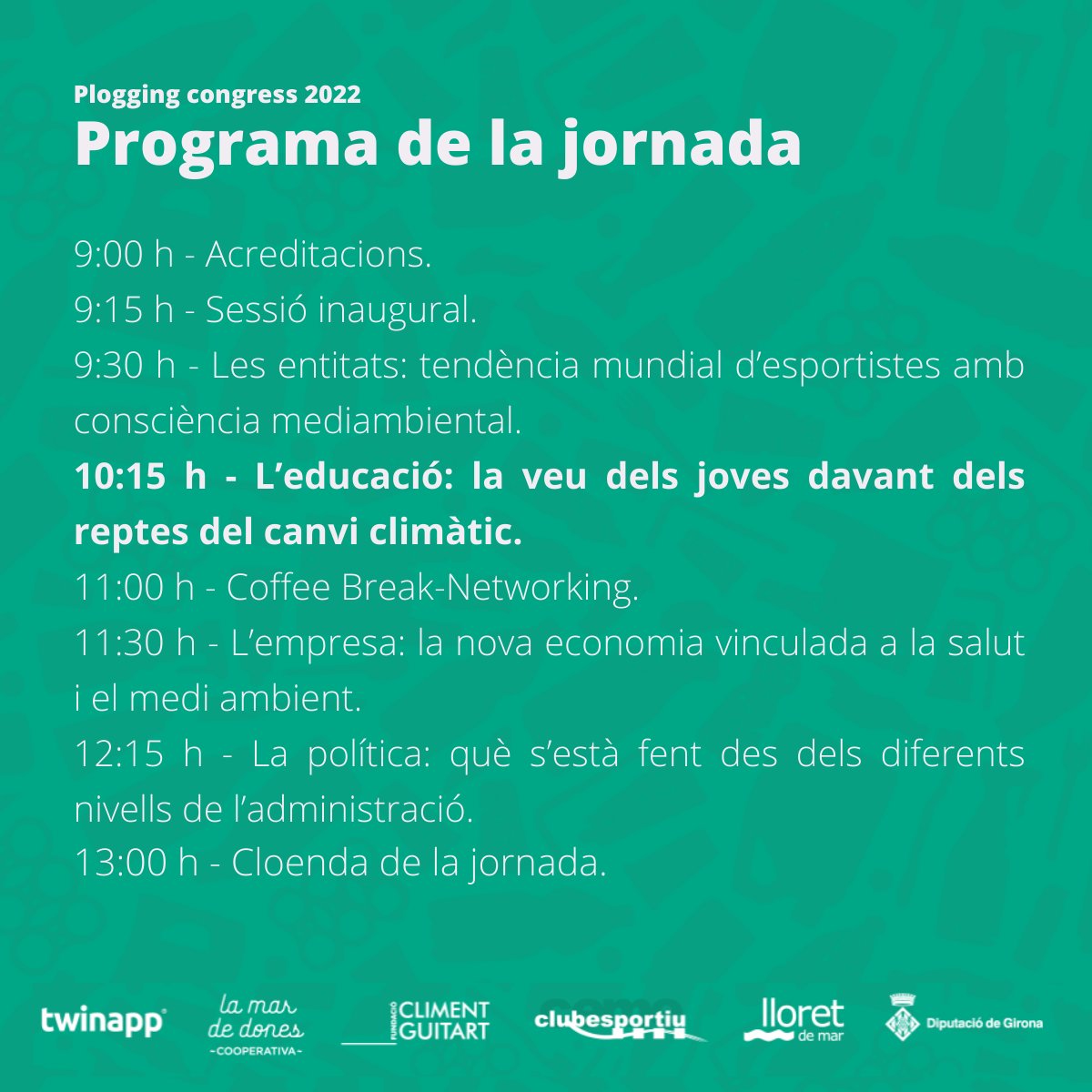 Arribar el primer #Plogging Congress a #Catalunya! ♻️ 🌎

Molt content d'estar convidat com a ponent i poder alçar la veu en nom de milers de joves que treballen, es mobilitzen, emprenen i uneixen forces per crear un present més just, equitatiu i circular.