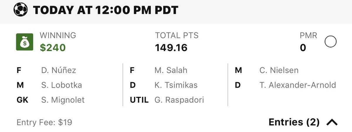 It was a week for the Ages here at Alliance DFS! Multiple takedowns!!

🏈 10K bink in NFL

🏈 SE Takedown in NFL SD (Record 9-2)

⚽️ Soccer GPP Binks 🔥

🎮 LOL double Binks @ Worlds!

One low monthly price - all sports/sports betting 🔥 DM <a href="/alliance_dfs/">Alliance Sports Network</a> today for the promo code!